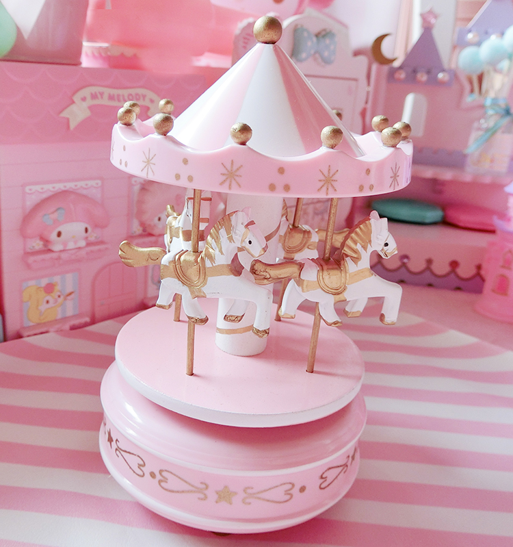 父亲父亲节粉色梦幻旋转木马音乐盒桌面摆件少女心桌面摆设软妹房间