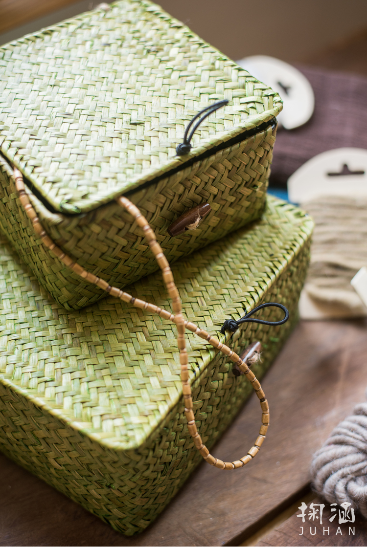 美帮汇编收纳盒装饰花器手工艺术编织复古杂物整理礼盒古棕黄小天然