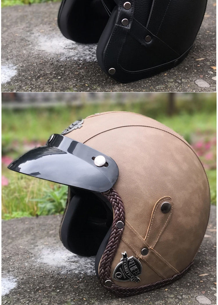 helmo555太子头盔复古头盔摩托车电动车半盔手工皮盔半盔男女四季
