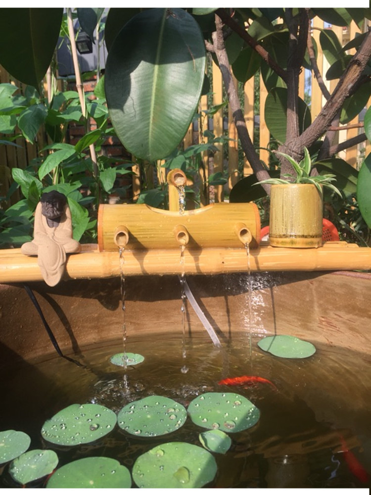 水车风水轮陶瓷流水喷泉摆件风水轮竹子创意水车鱼缸家居客厅办公室