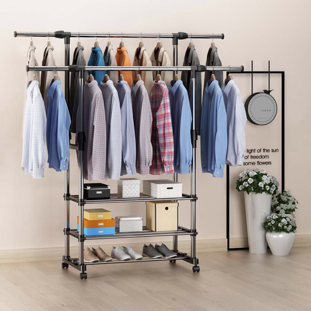 晾衣架落地可移动晾衣架室内阳台升降挂衣架简易伸缩不锈钢晾衣架