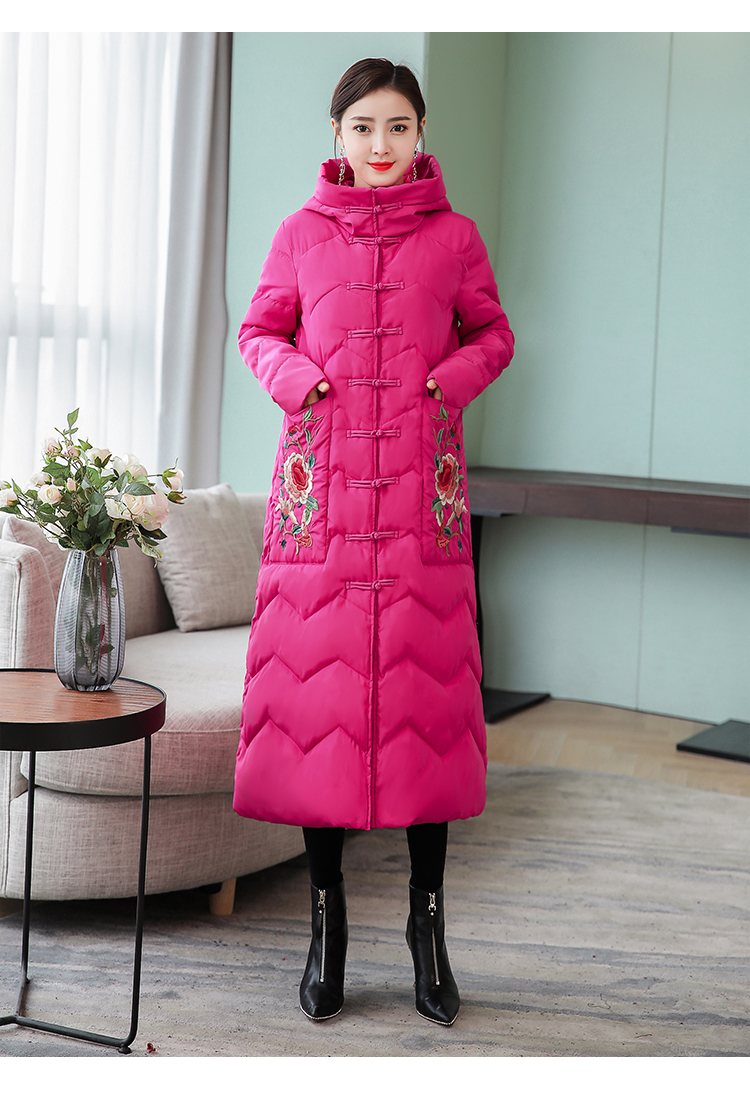 菲本菲民族风棉服女中长款复古2019冬装新款刺绣过膝修身中国风棉衣