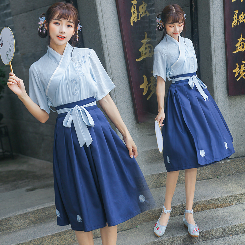 汉服女夏改良交领襦裙中国风古装日常装学生班校服汉元素古风套装