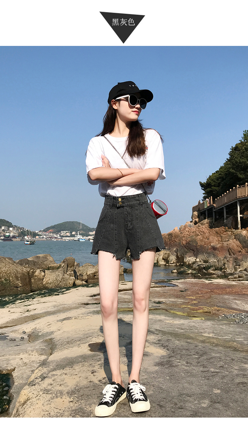 暖青汇女士牛仔裤 高腰牛仔短裤女2020新款夏季韩版宽松显瘦阔腿a字