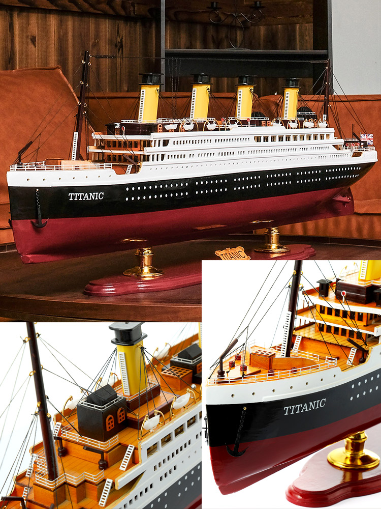 礼氏嘉泰坦尼克号摆件沉船模型木制邮轮装饰小帆船摆件铁达尼游轮创意