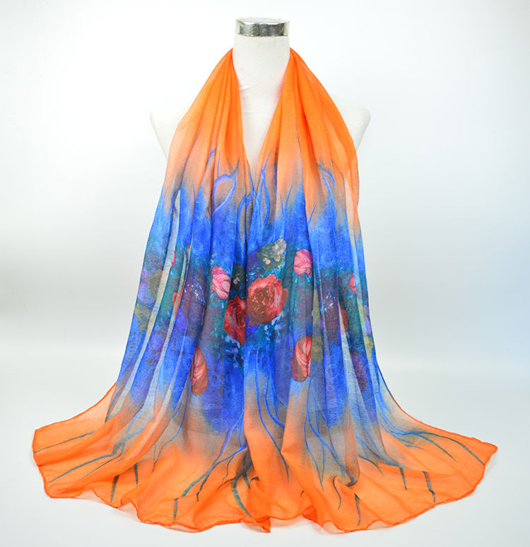 韩版棉麻围巾女保暖印花百搭披肩秋冬季新款时尚薄纱巾中老年围脖珊瑚