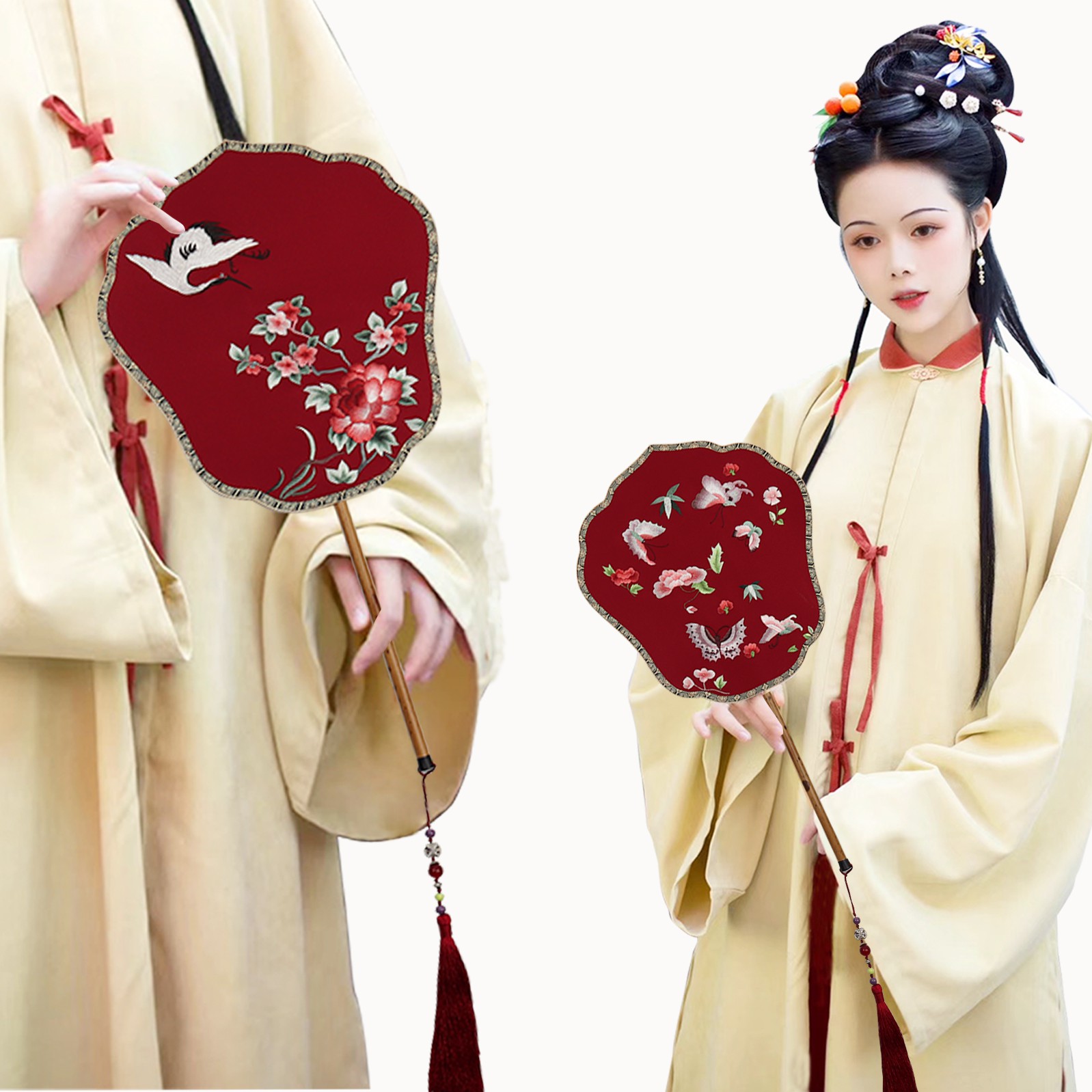 扇子古风定制流苏绣花湘妃竹手工苏绣圆扇宫廷扇双面刺绣汉服团扇三维