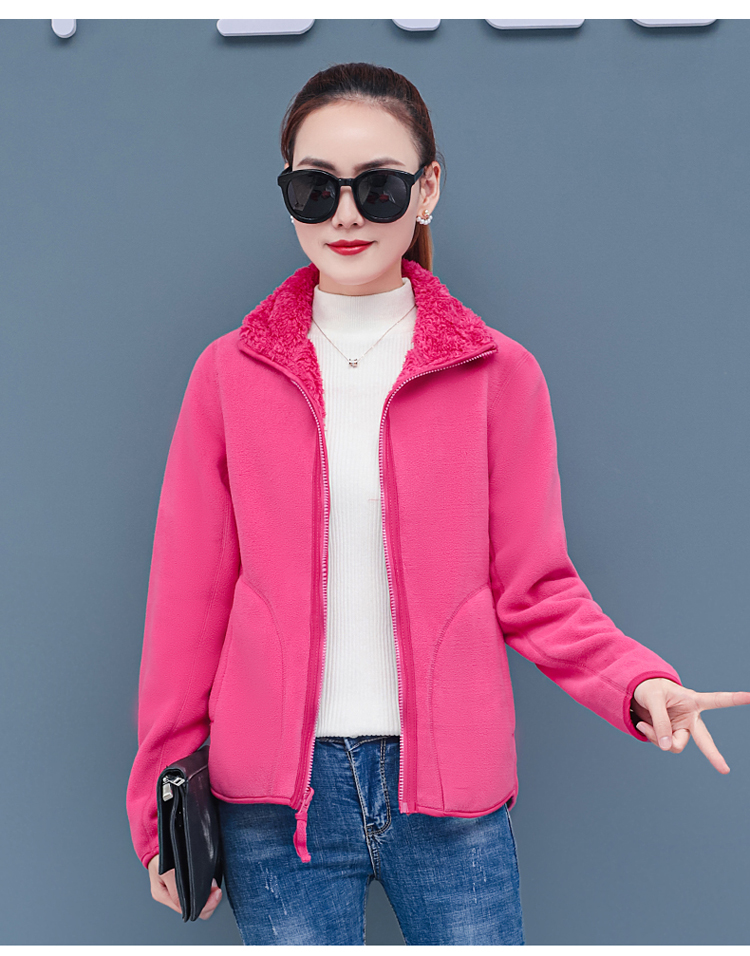 夺魅两面穿抓绒衣女外套珊瑚绒摇粒绒秋冬季大码双面绒小外套加厚内胆