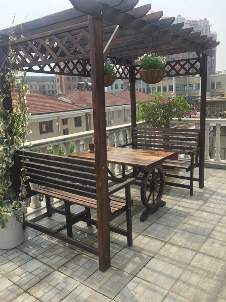 超级新品 户外葡萄架防腐木休闲庭院桌椅木屋凉亭室外阳台廊架花园