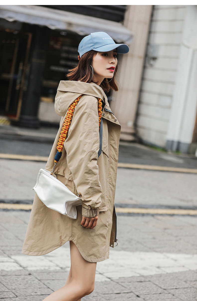 恒源祥女士风衣 恒源祥宽松风衣女工装中长款连帽外套2020秋季新款