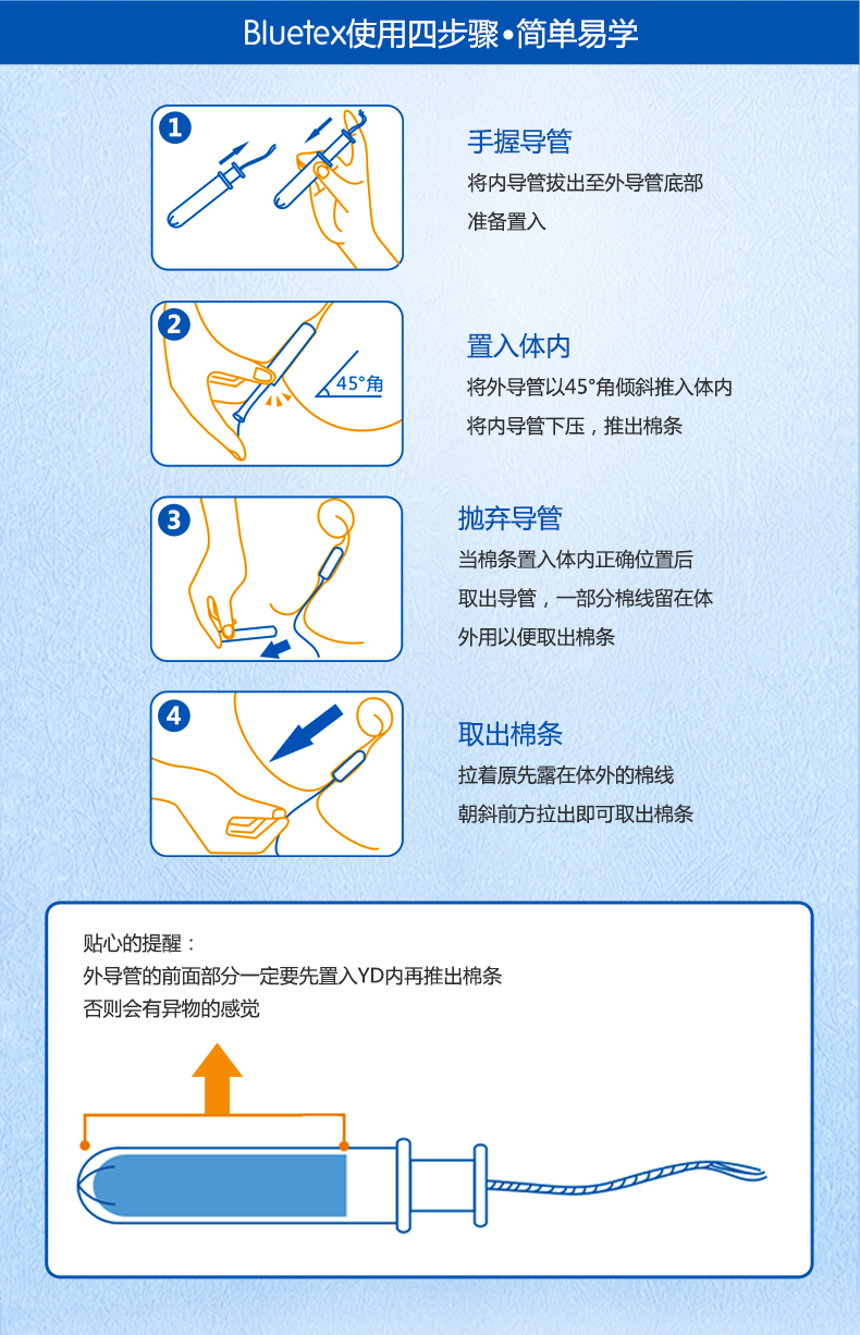 蓝宝丝德国卫生棉条女日用夜用量多型游泳专用插入式卫生巾棒