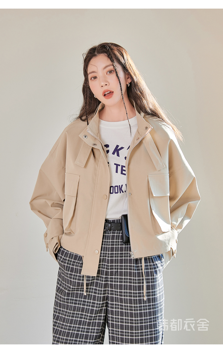 韩都衣舍春季外套女潮ins2021新款盐系短款港风工装夹克女pq0228