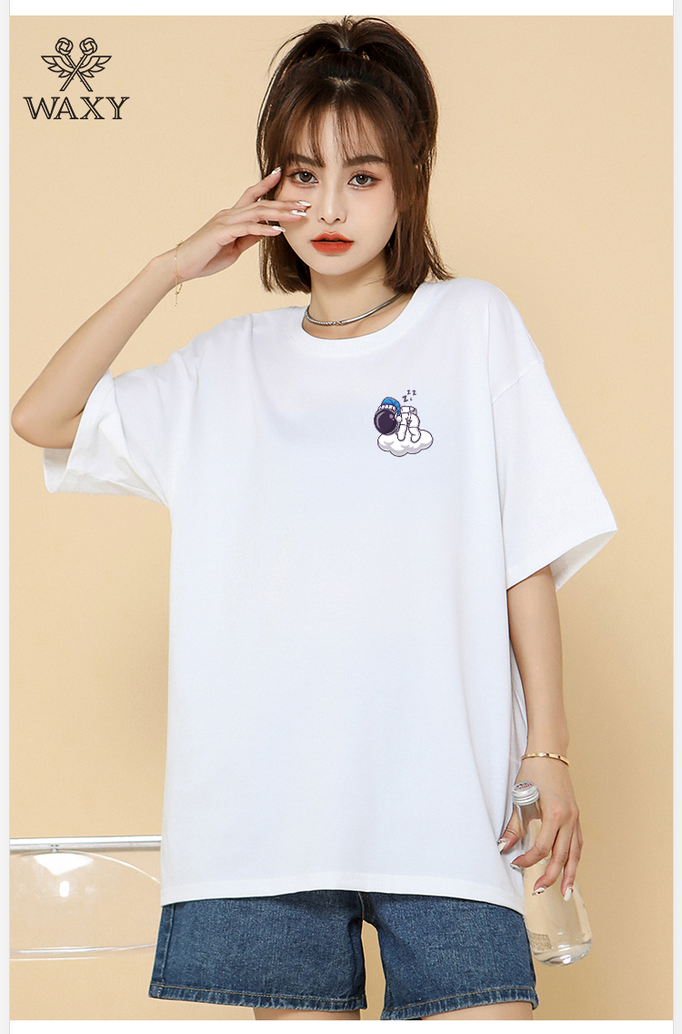waxy短袖圆领t恤女学生宽松休闲港风潮流韩版上衣百搭套头女装ins