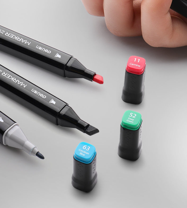 《得力马克笔48色油性套装彩色双头学生24色36色60色80色安全设计用