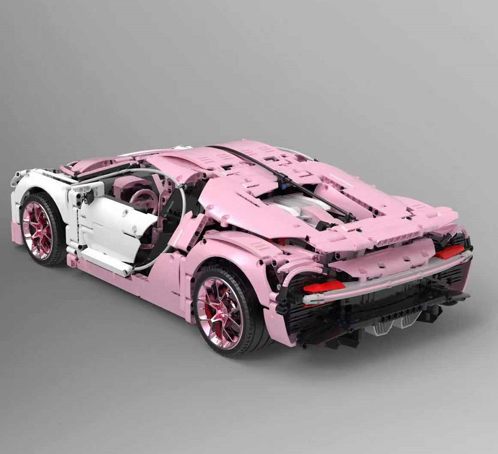 高砖粉色布加迪跑车拼装成人高难度积木模型汽车玩具兼容乐高 高砖版