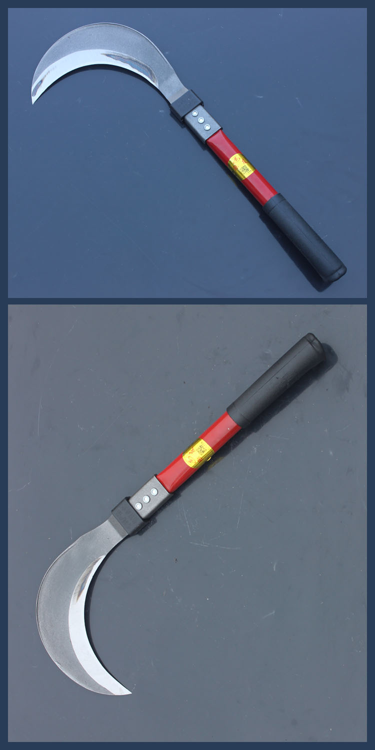 jingping农用工具65锰钢镰刀户外割草刀割两用长柄廉刀加厚弯刀收割