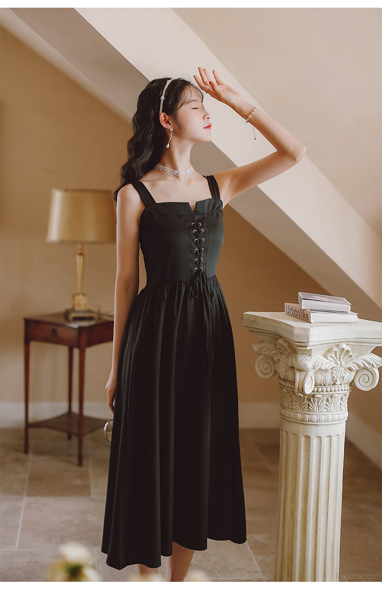 筱姿连衣裙 筱姿2022年春季新款89文艺复古绑带无袖背带连衣裙宽松