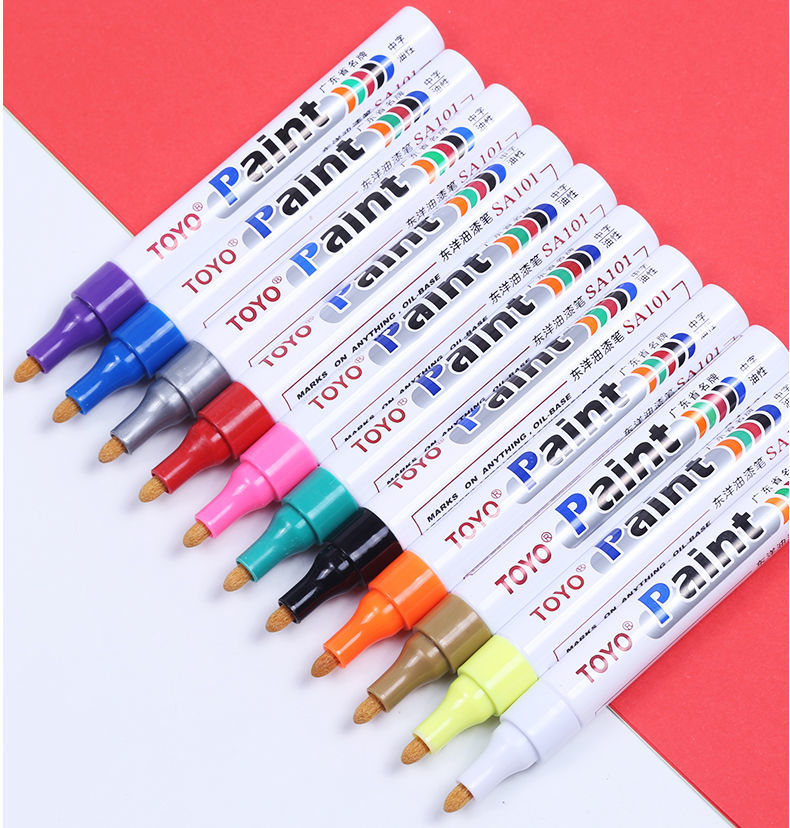 东洋油漆笔12支补漆笔颜色笔轮胎笔防水汽车用马克笔速干涂鞋笔黑色