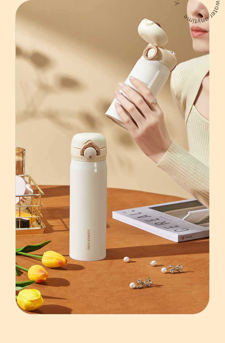 炊大皇保温杯480ml时尚简约高颜值超轻保温杯男女士便携一键弹盖随手