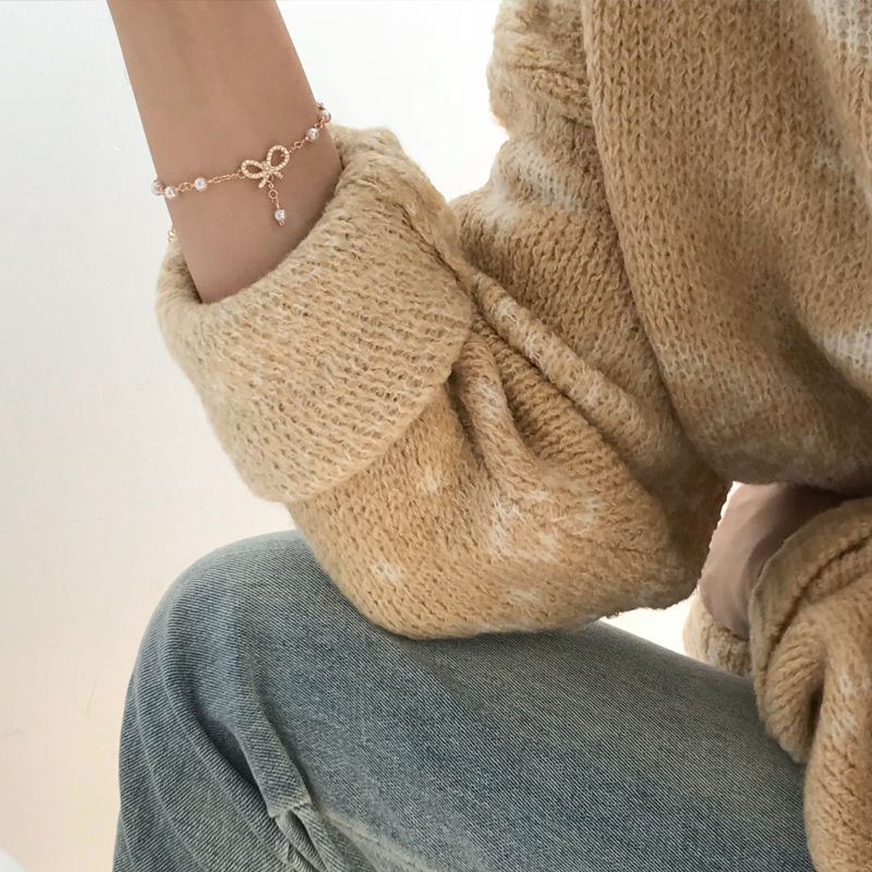 ins少女心蝴蝶结手链韩国甜美简约百搭森系闺蜜手环间隔珍珠手饰