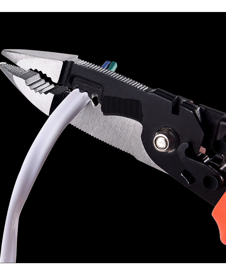 超级新品 定做6合一多功能剥线钳电缆剪扒皮工具8寸电工尖嘴钳子德质