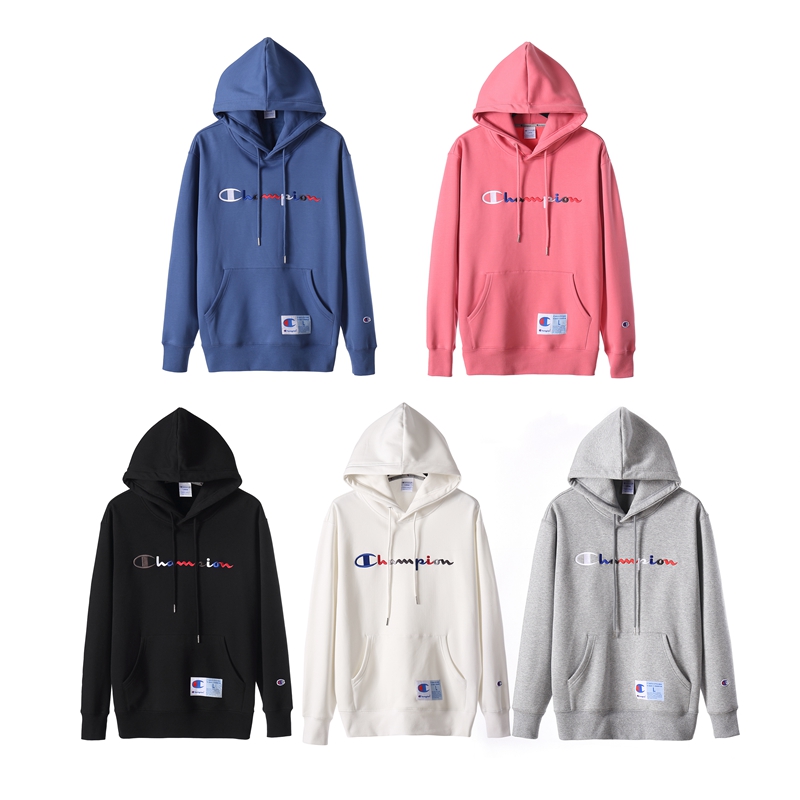 champion经典草写logo休闲连帽加绒卫衣情侣款9076