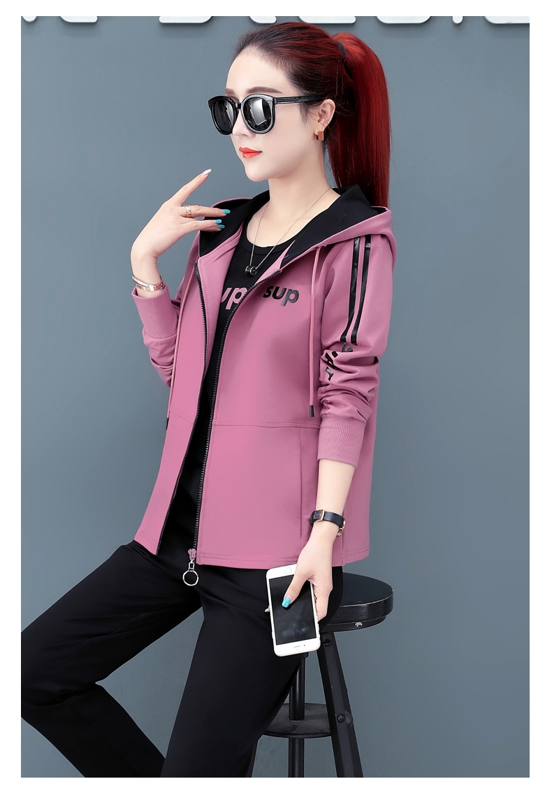 2020新款时尚女装秋天运动女士套装洋气休闲宽松纯棉跑步锻炼运动服三