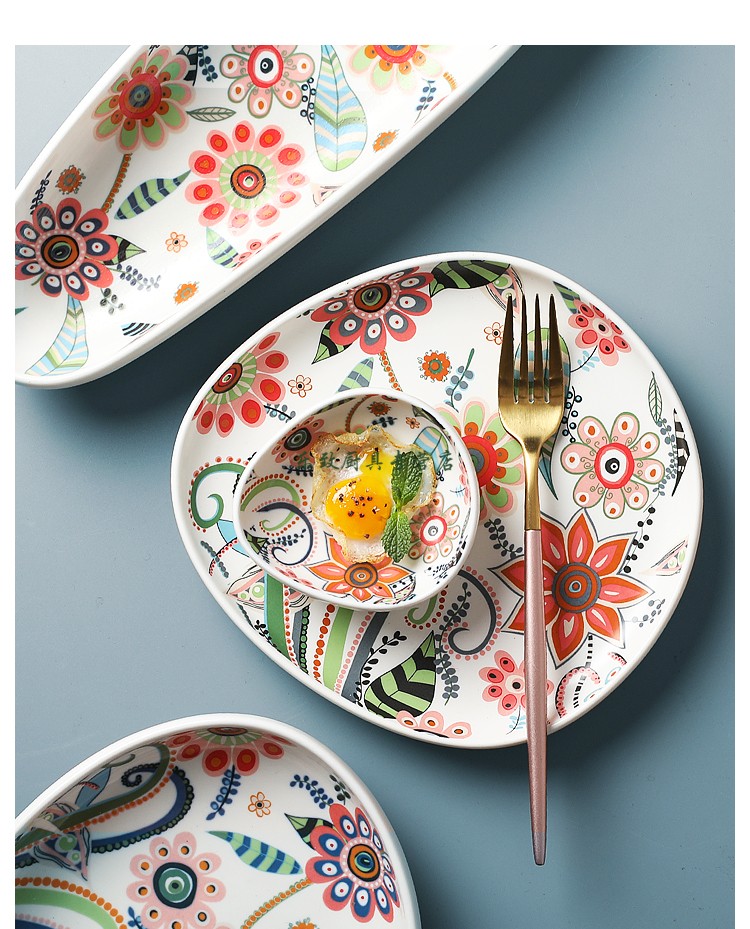 沸福家居 创意异形陶瓷餐盘个性手绘点心碟特色菜盘子寿司盘不规