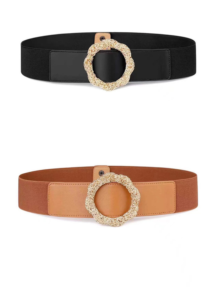 太阳花腰带女宽装饰时尚百搭连衣裙羊皮松紧配裙子腰封配裙子皮带fish