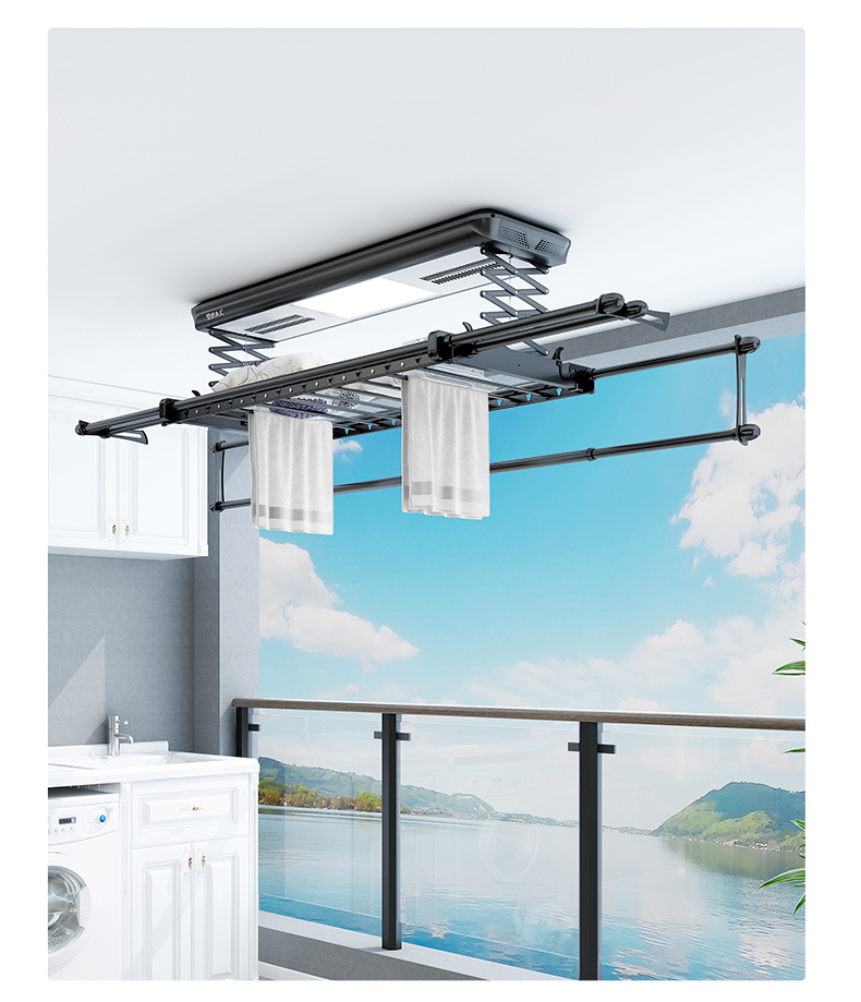 电动晾衣架遥控智能自动升降伸缩晒衣杆室内凉衣机家用阳台 v10幻影黑