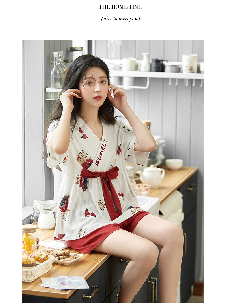可外穿日式和服睡衣女夏棉短袖夏季薄款甜美可爱少女家居服 fish