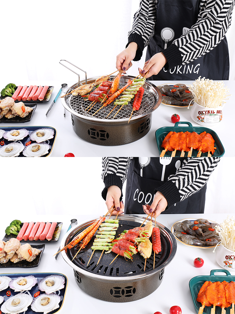 韩式烧烤炉圆形无烟碳烤炉烤肉炉木炭商用室内家用小型烤盘烤肉架新款