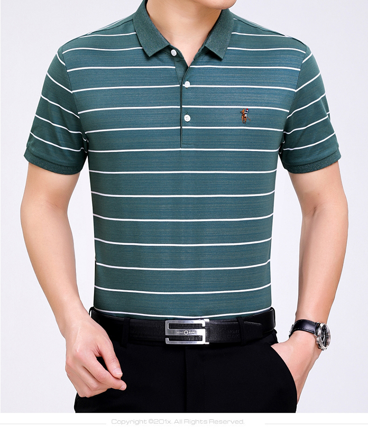 夏季老爷车t恤男士短袖中年条纹加大码商务休闲纯棉上衣男装