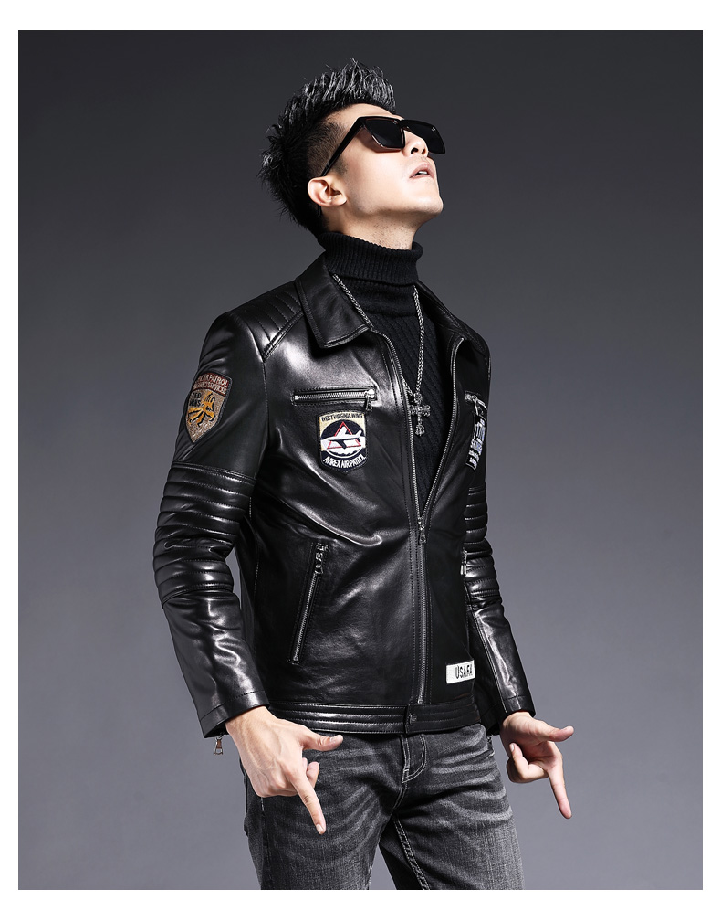海宁皮衣男真皮韩版修身帅气冬季皮装男士青年机车皮夹克外套潮牌