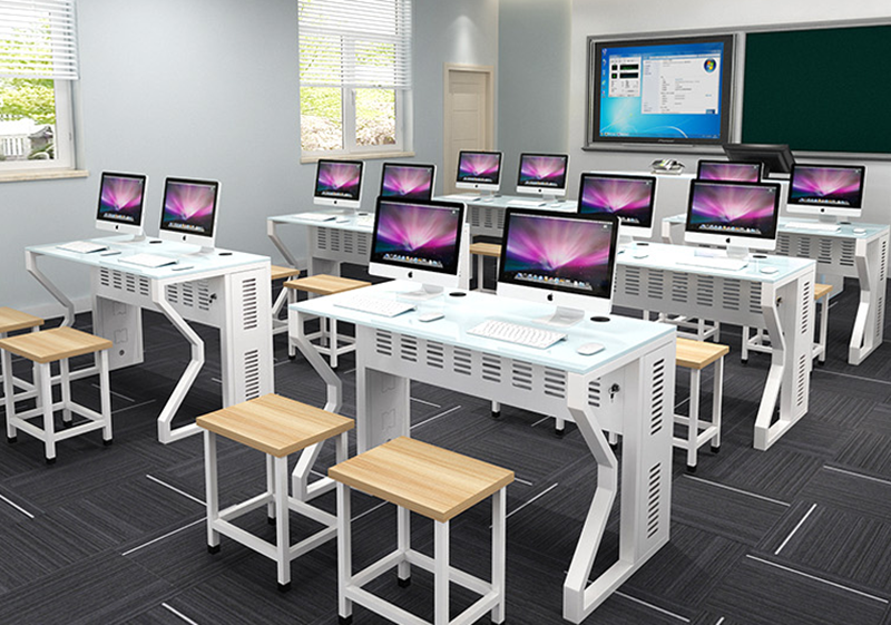 周鼎皖电脑室微机室台式电脑桌14米玻璃屏风版