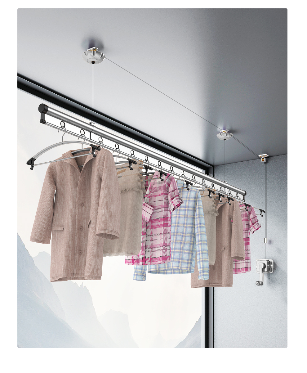 金贵夫人单杆升降晾衣架手摇双杆小户型阳台晒衣杆折叠晒被子神器