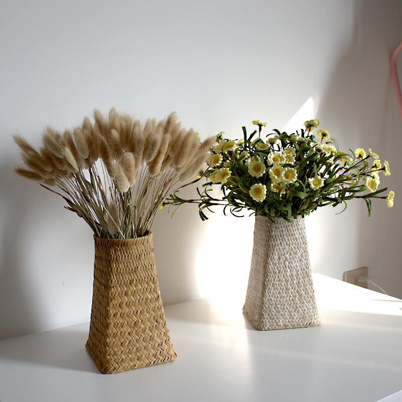 复古北欧手工编织花瓶编藤编客厅装饰花篮干花花瓶花器花筒花盆封后