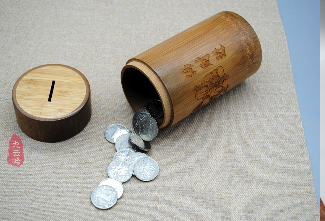 封后竹筒存钱罐储蓄罐超大竹编儿童竹子竹互存钱罐创意个性带盖式带盖