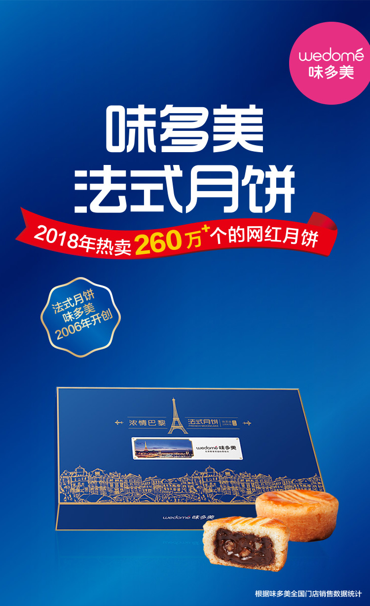 核心参数品牌:味多美(wedome) 类别:特种月饼 净含量:300克 包装:礼盒