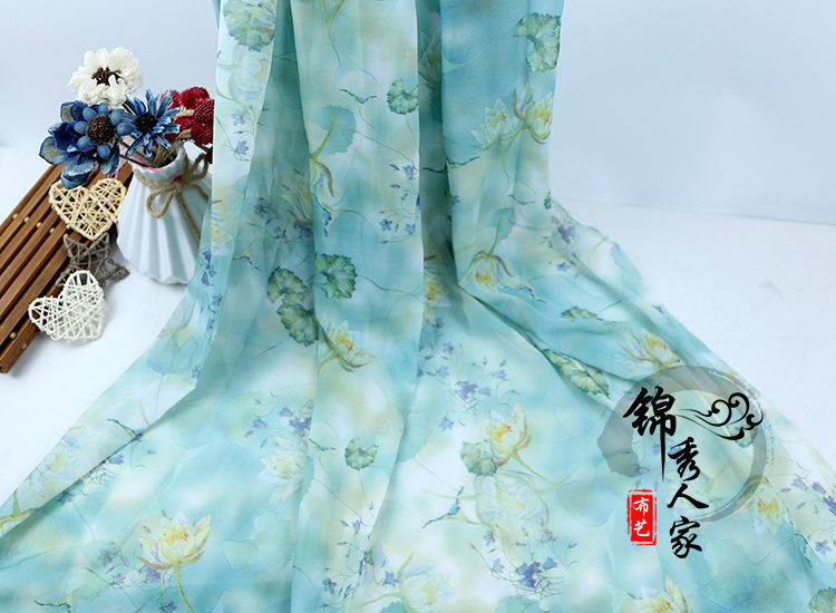 50d印花雪纺布料 古风丝绸古装汉服裙子布料丝巾春夏衣裙服装面料