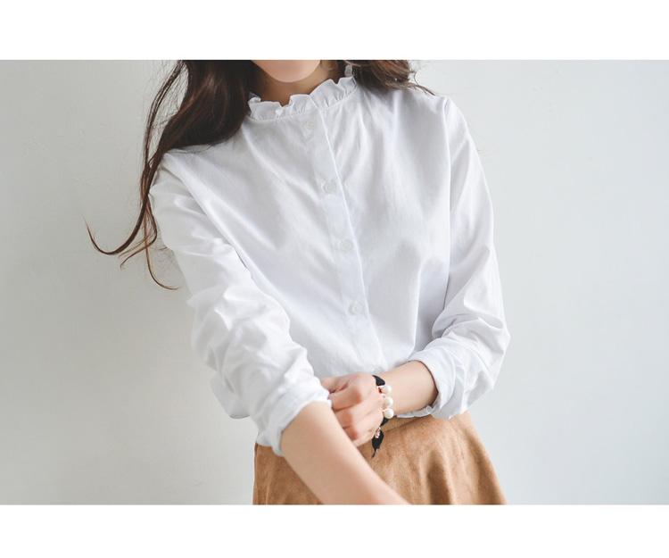 春秋白色花边领女衬衫木耳领文艺小清新长袖学生韩范打底衫潮