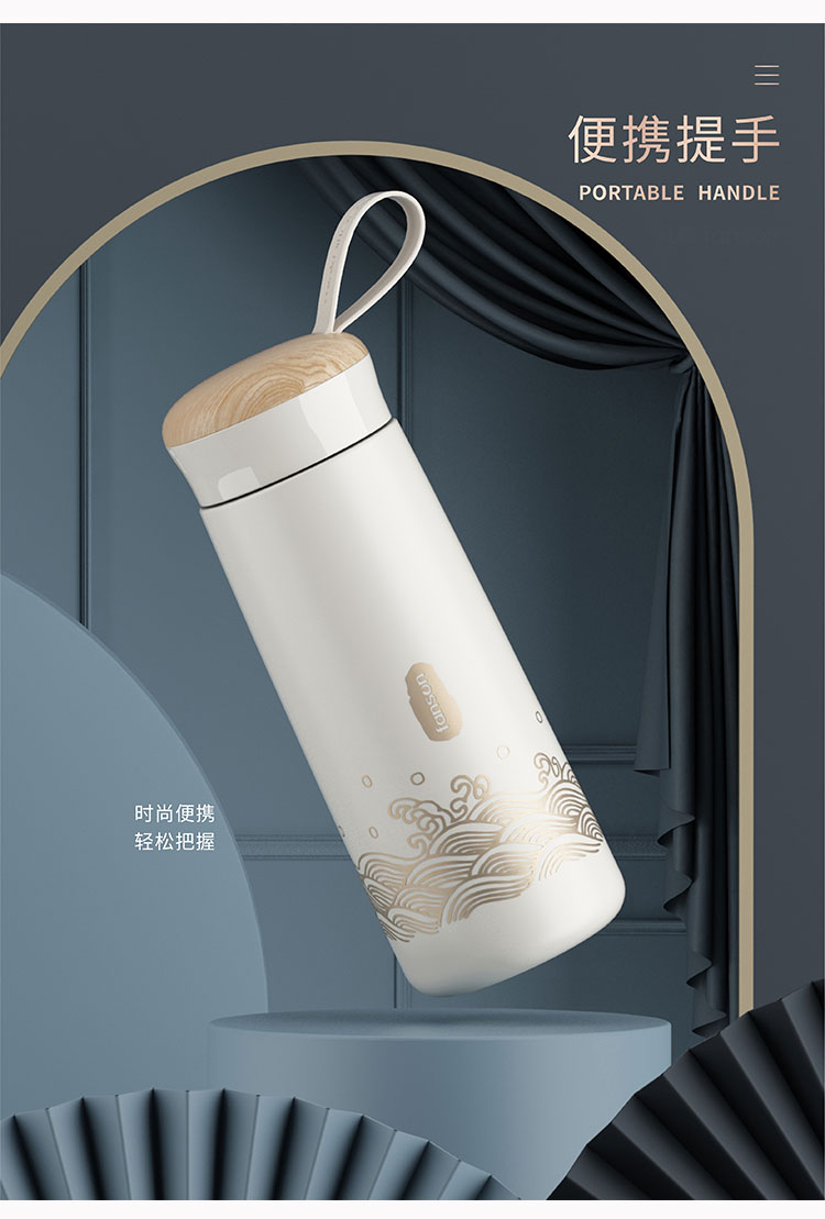 中国风保温杯女便携学生磨砂水杯简约国潮精致男创意文艺大肚杯子深色