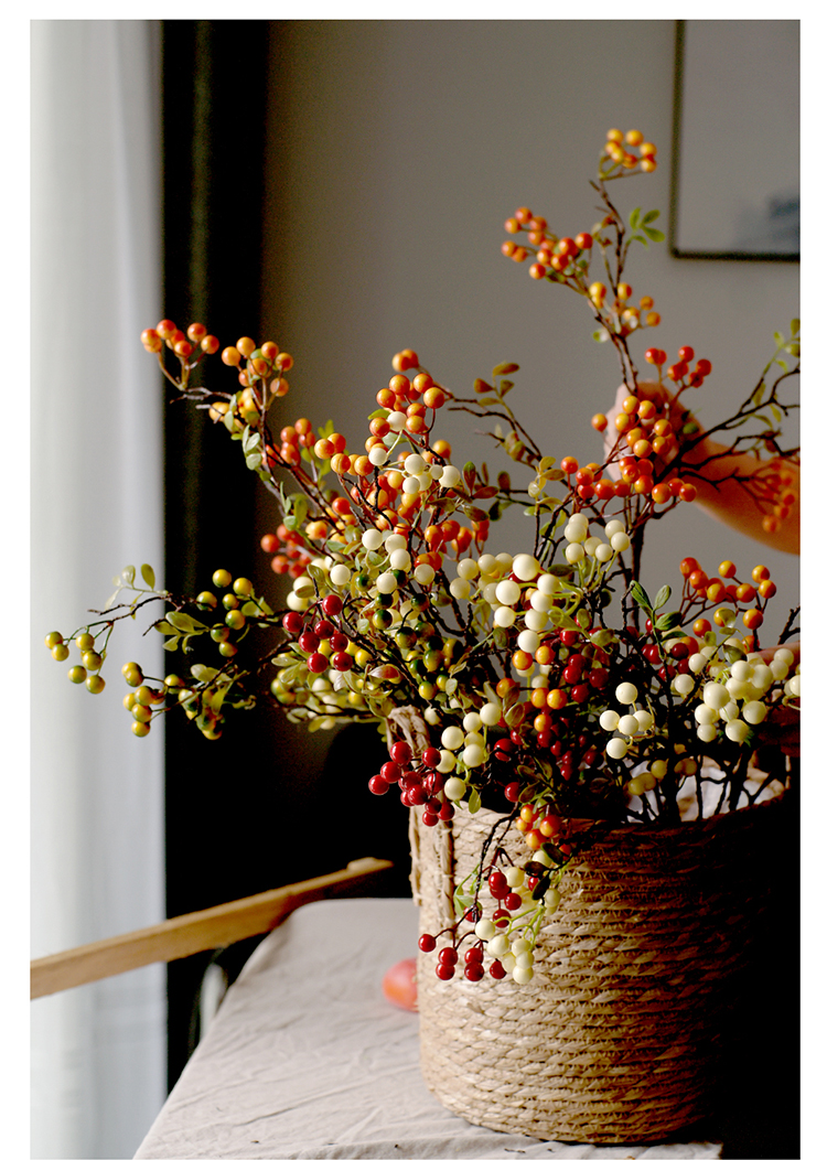 三维工匠仿真秋实果发财果客厅桌面装饰花艺冬青果实树枝美式插花餐桌