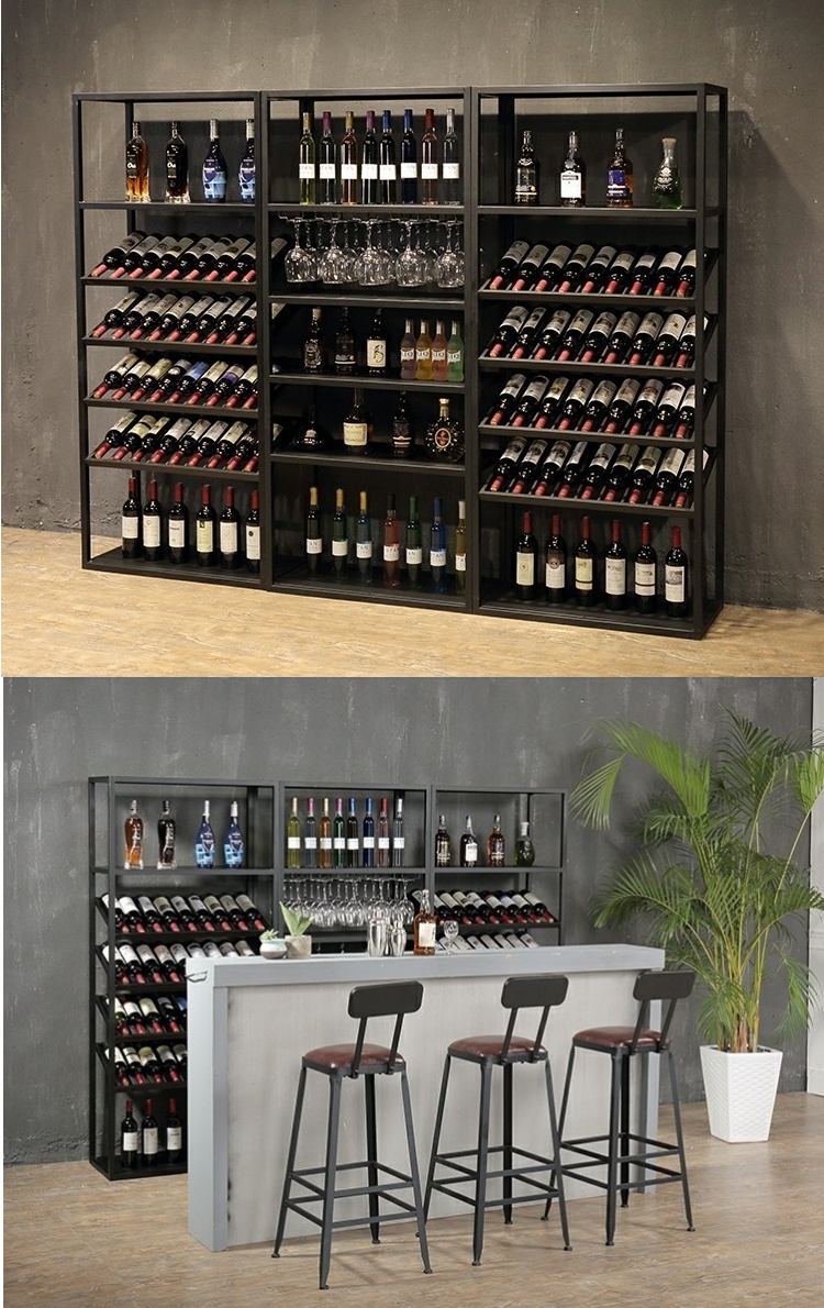 花千紫复古铁艺酒架落地客厅隔断柜红酒柜葡萄酒白酒展示架置物架酒杯