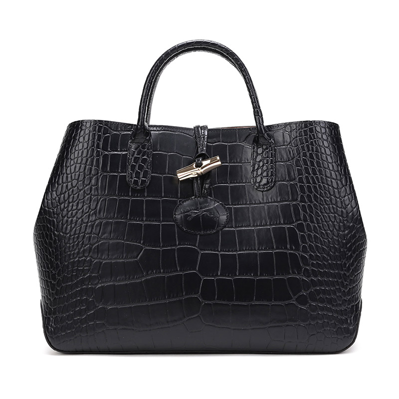 自营 longchamp 珑骧 女士roseau croco系列鳄鱼纹牛皮小号手提包