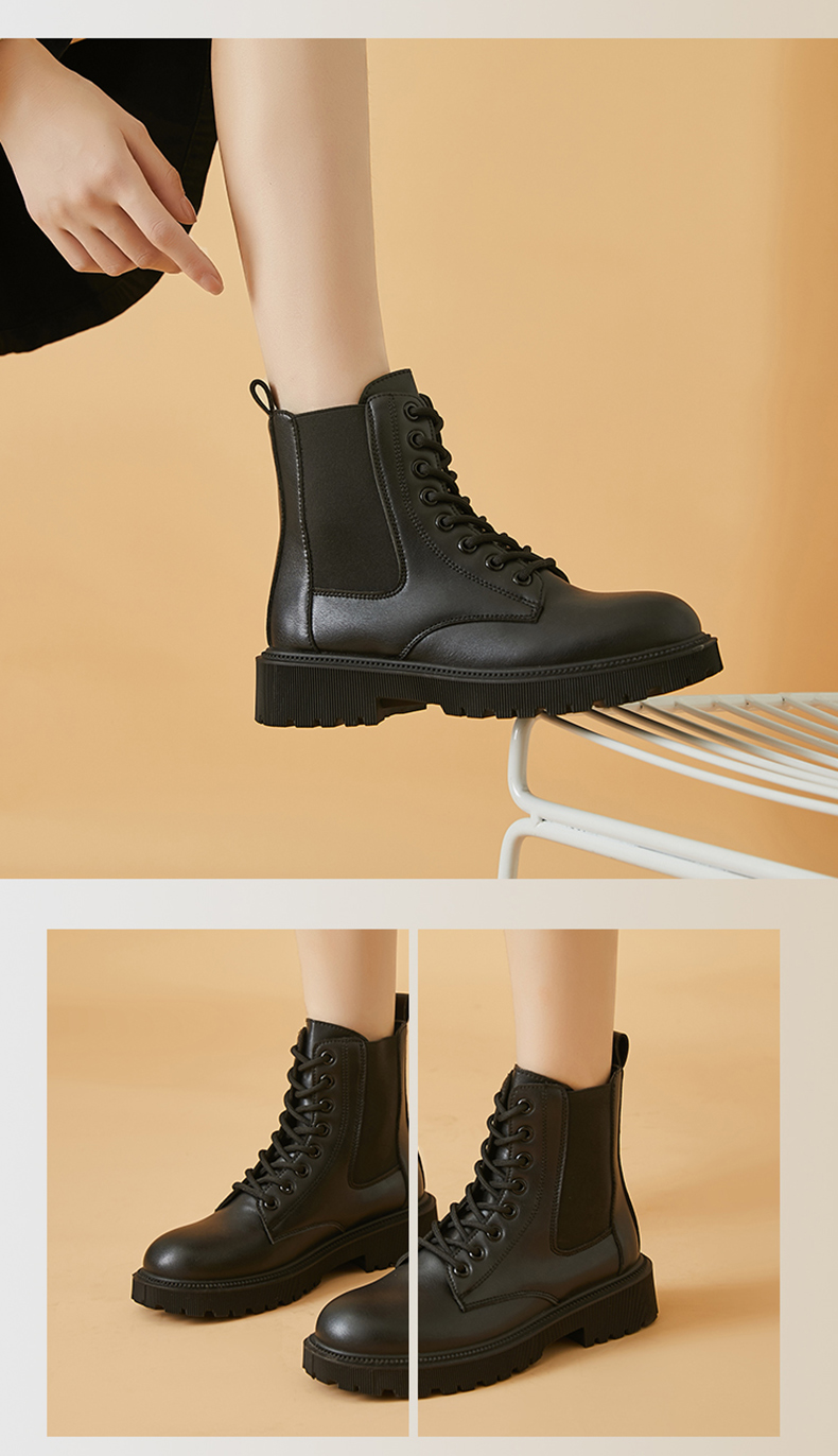 达芙妮2021年新款时尚百搭经典8孔弹力帮马丁靴女靴