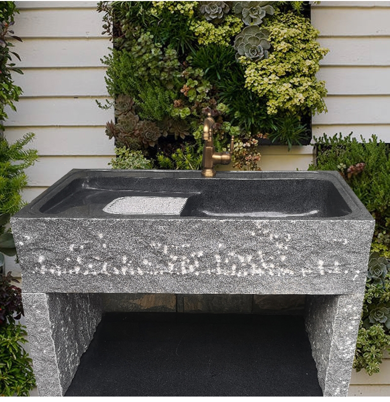 定制整石水池石头洗衣池阳台带搓板户外庭院大理石水槽石材洗手盆手逗