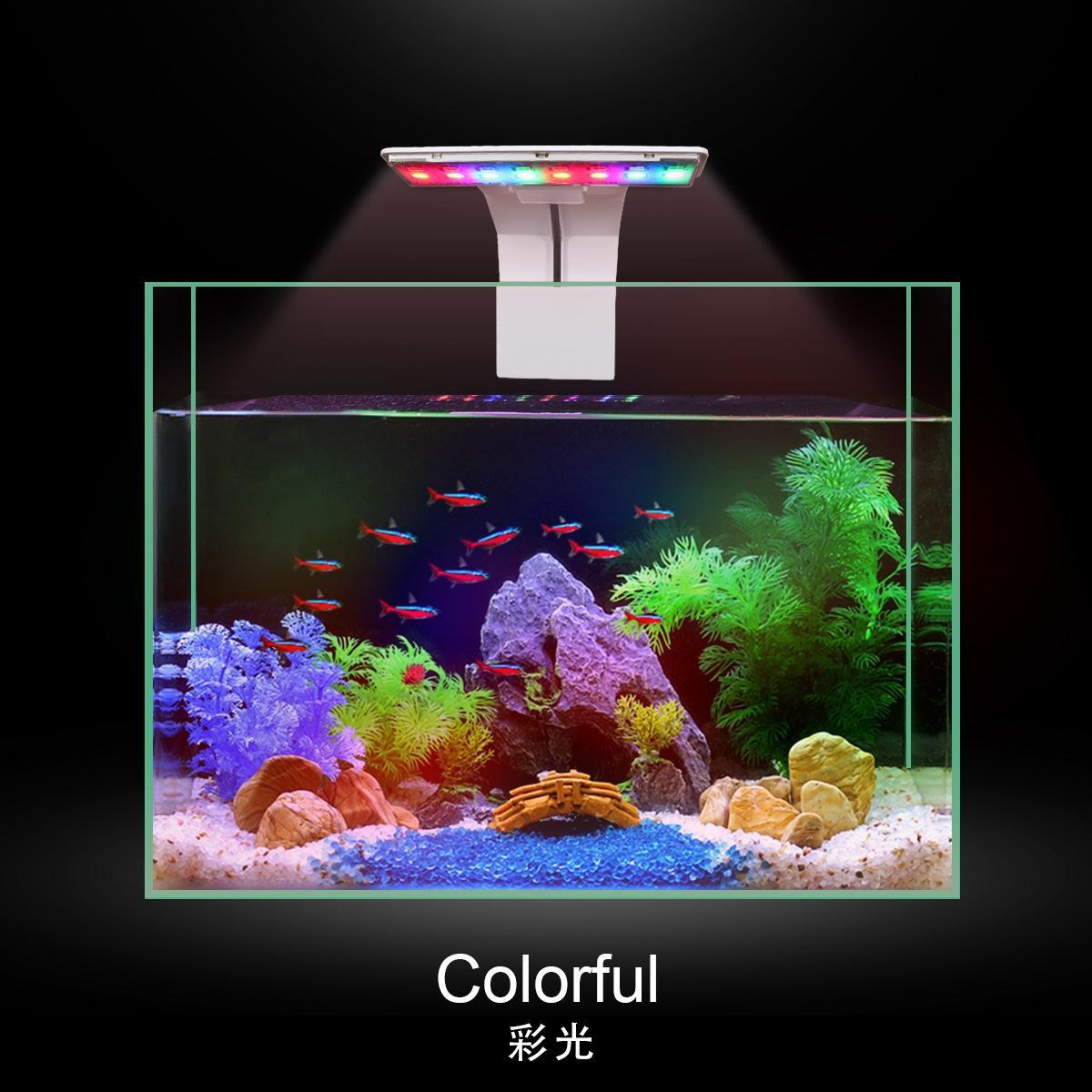 照明灯迷你水草灯乌龟鱼缸夹灯防水led灯 三档调光彩灯(白壳)适合小缸