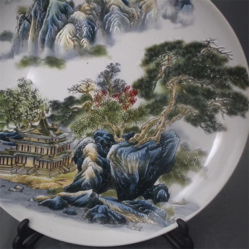 美帮汇景德镇仿古陶瓷乾隆粉彩山水风景盘家居装饰展柜客厅卧室中式