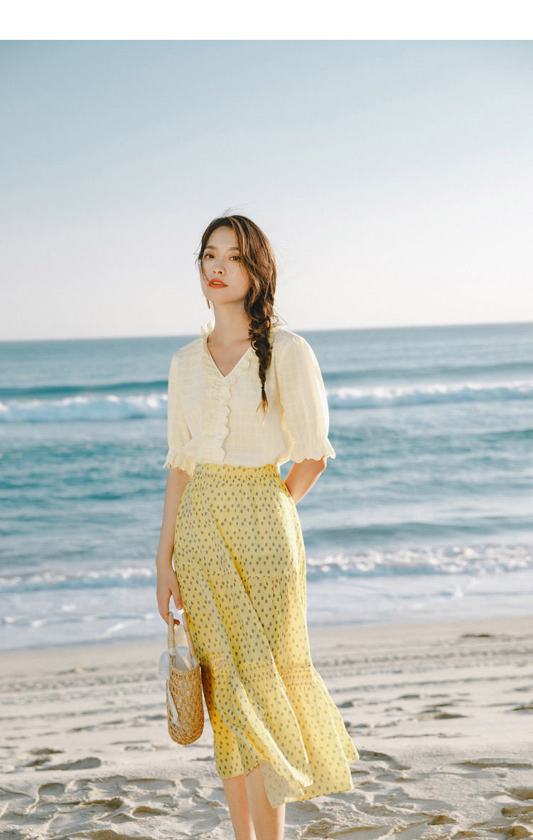 茵曼夏装新款半身长裙少女清新印花甜美碎花长裙蛋糕裙1802128